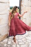 Womens Jalabi dress, 100% cotton, hand block print. In Cherry print