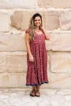 Womens Jalabi dress, 100% cotton, hand block print. In Cherry print