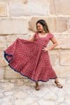 Womens Jalabi dress, 100% cotton, hand block print. In Cherry print