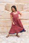 Womens Jalabi dress, 100% cotton, hand block print. In Cherry print