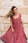 Womens Jalabi dress, 100% cotton, hand block print. In Cherry print