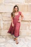 Womens Jalabi dress, 100% cotton, hand block print. In Cherry print