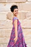 Womens Jalabi dress, 100% cotton, hand block print. In Serenade print