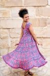 Womens Jalabi dress, 100% cotton, hand block print. In Serenade print