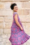 Womens Jalabi dress, 100% cotton, hand block print. In Serenade print