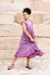 Womens Jalabi dress, 100% cotton, hand block print. In Serenade print