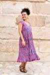 Womens Jalabi dress, 100% cotton, hand block print. In Serenade print