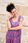 Womens Jalabi dress, 100% cotton, hand block print. In Serenade print