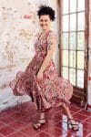 Womens, midi, Flamenco Dress, sleeveless, 100% Cotton, hand block print. Summer Floral - Rosani