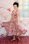 Womens, midi, Flamenco Dress, sleeveless, 100% Cotton, hand block print. Summer Floral - Rosani