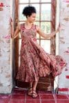 Womens, midi, Flamenco Dress, sleeveless, 100% Cotton, hand block print. Summer Floral - Rosani