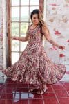 Womens, midi, Flamenco Dress, sleeveless, 100% Cotton, hand block print. Natural tone with florals - Lilienne
