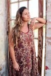 Womens, midi, Flamenco Dress, sleeveless, 100% Cotton, hand block print. Natural tone with florals - Lilienne