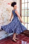 Womens, midi, Flamenco Dress, sleeveless, 100% Cotton, hand block print. Natural Blue - Indigo Suri