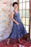 Womens, midi, Flamenco Dress, sleeveless, 100% Cotton, hand block print. Natural Blue - Indigo Suri