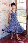Womens, midi, Flamenco Dress, sleeveless, 100% Cotton, hand block print. Natural Blue - Indigo Suri