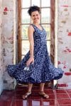 Womens, midi, Flamenco Dress, sleeveless, 100% Cotton, hand block print. Natural Blue - Indigo Suri