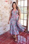 Womens, midi, Flamenco Dress, sleeveless, 100% Cotton, hand block print. Summer Floral - Paradise