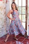 Womens, midi, Flamenco Dress, sleeveless, 100% Cotton, hand block print. Summer Floral - Paradise
