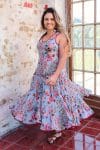 Womens, midi, Flamenco Dress, sleeveless, 100% Cotton, hand block print. Summer Floral - Paradise