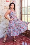 Womens, midi, Flamenco Dress, sleeveless, 100% Cotton, hand block print. Summer Floral - Paradise