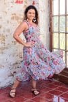 Womens, midi, Flamenco Dress, sleeveless, 100% Cotton, hand block print. Summer Floral - Paradise