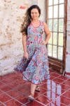 Womens, midi, Flamenco Dress, sleeveless, 100% Cotton, hand block print. Summer Floral - Paradise