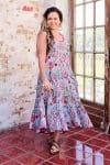 Womens, midi, Flamenco Dress, sleeveless, 100% Cotton, hand block print. Summer Floral - Paradise