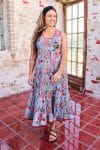 Womens, midi, Flamenco Dress, sleeveless, 100% Cotton, hand block print. Summer Floral - Paradise