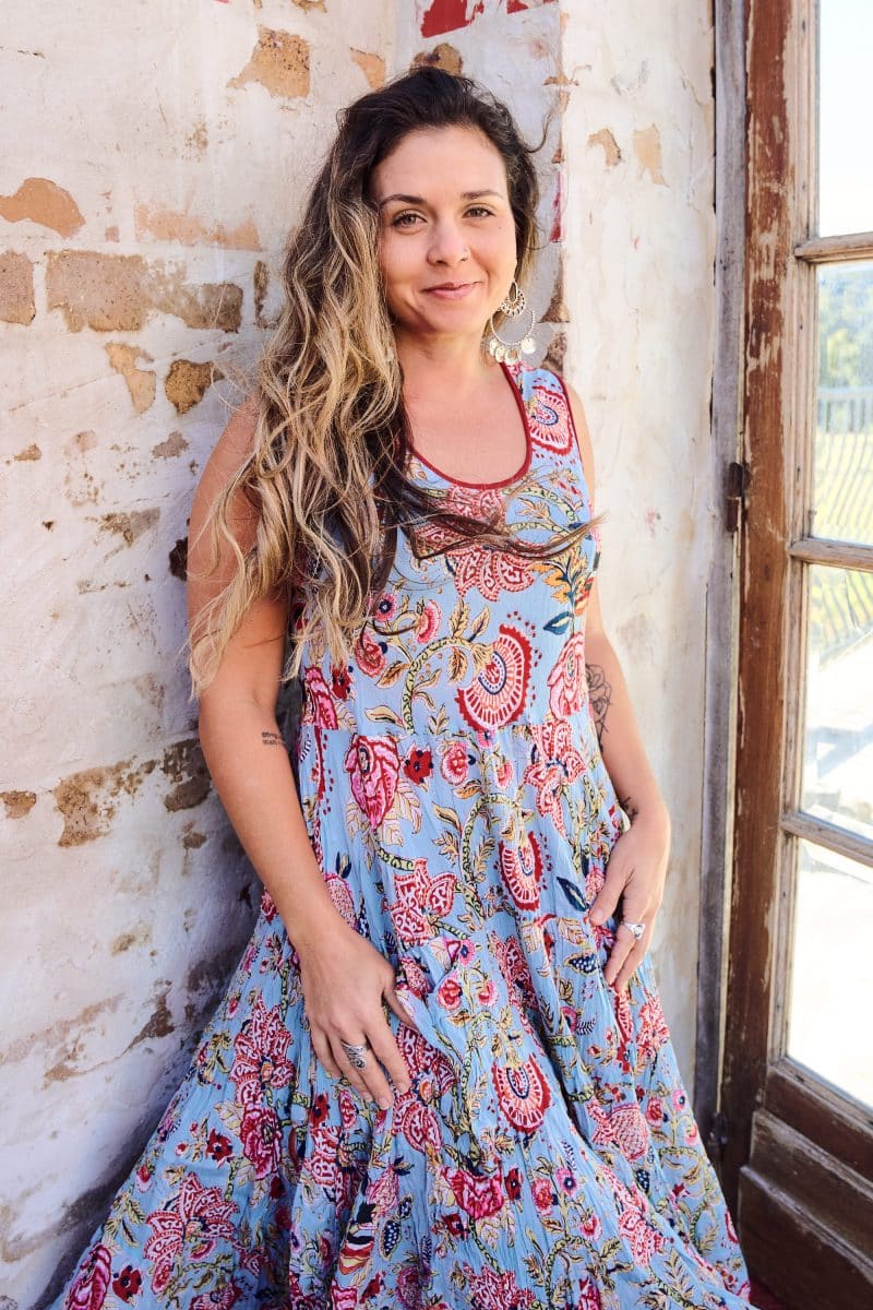 Womens, midi, Flamenco Dress, sleeveless, 100% Cotton, hand block print. Summer Floral - Paradise