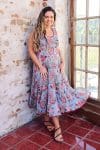 Womens, midi, Flamenco Dress, sleeveless, 100% Cotton, hand block print. Summer Floral - Paradise