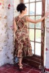 Womens, midi, Flamenco Dress, sleeveless, 100% Cotton, hand block print. Sepia with flora print - Saya