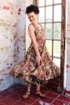 Womens, midi, Flamenco Dress, sleeveless, 100% Cotton, hand block print. Sepia with flora print - Saya