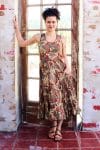 Womens, midi, Flamenco Dress, sleeveless, 100% Cotton, hand block print. Sepia with flora print - Saya