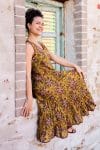 Womens, midi, Flamenco Dress, sleeveless, 100% Cotton, hand block print. Autumn Floral - Solandra