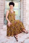 Womens, midi, Flamenco Dress, sleeveless, 100% Cotton, hand block print. Autumn Floral - Solandra