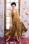 Womens, midi, Flamenco Dress, sleeveless, 100% Cotton, hand block print. Autumn Floral - Solandra