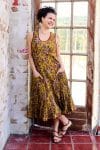 Womens, midi, Flamenco Dress, sleeveless, 100% Cotton, hand block print. Autumn Floral - Solandra
