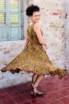 Womens, midi, Flamenco Dress, sleeveless, 100% Cotton, hand block print. Autumn Floral - Solandra