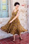 Womens, midi, Flamenco Dress, sleeveless, 100% Cotton, hand block print. Autumn Floral - Solandra