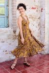 Womens, midi, Flamenco Dress, sleeveless, 100% Cotton, hand block print. Autumn Floral - Solandra