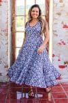 Womens, midi, Flamenco Dress, sleeveless, 100% Cotton, hand block print. Saphire blue - Saphira