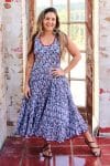 Womens, midi, Flamenco Dress, sleeveless, 100% Cotton, hand block print. Saphire blue - Saphira
