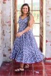 Womens, midi, Flamenco Dress, sleeveless, 100% Cotton, hand block print. Saphire blue - Saphira