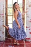 Womens, midi, Flamenco Dress, sleeveless, 100% Cotton, hand block print. Saphire blue - Saphira