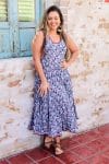 Womens, midi, Flamenco Dress, sleeveless, 100% Cotton, hand block print. Saphire blue - Saphira