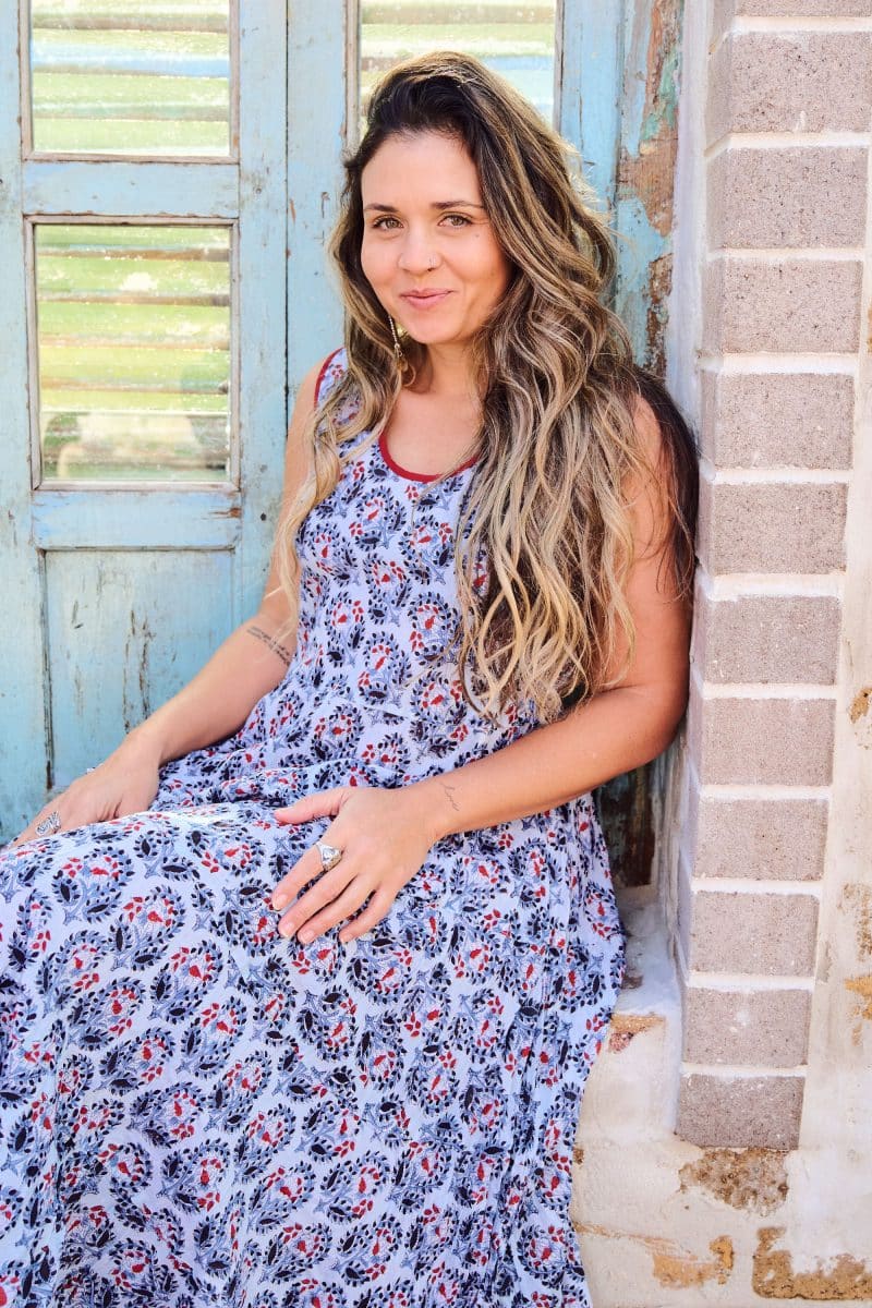 Womens, midi, Flamenco Dress, sleeveless, 100% Cotton, hand block print. Saphire blue - Saphira