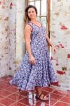 Womens, midi, Flamenco Dress, sleeveless, 100% Cotton, hand block print. Saphire blue - Saphira