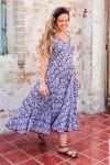 Womens, midi, Flamenco Dress, sleeveless, 100% Cotton, hand block print. Saphire blue - Saphira
