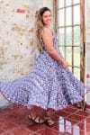 Womens, midi, Flamenco Dress, sleeveless, 100% Cotton, hand block print. Saphire blue - Saphira